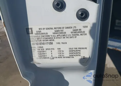 2005 GMC Sierra 1500 Sle z USA, uszkodzony, nr VIN 2GTEC13T451171256